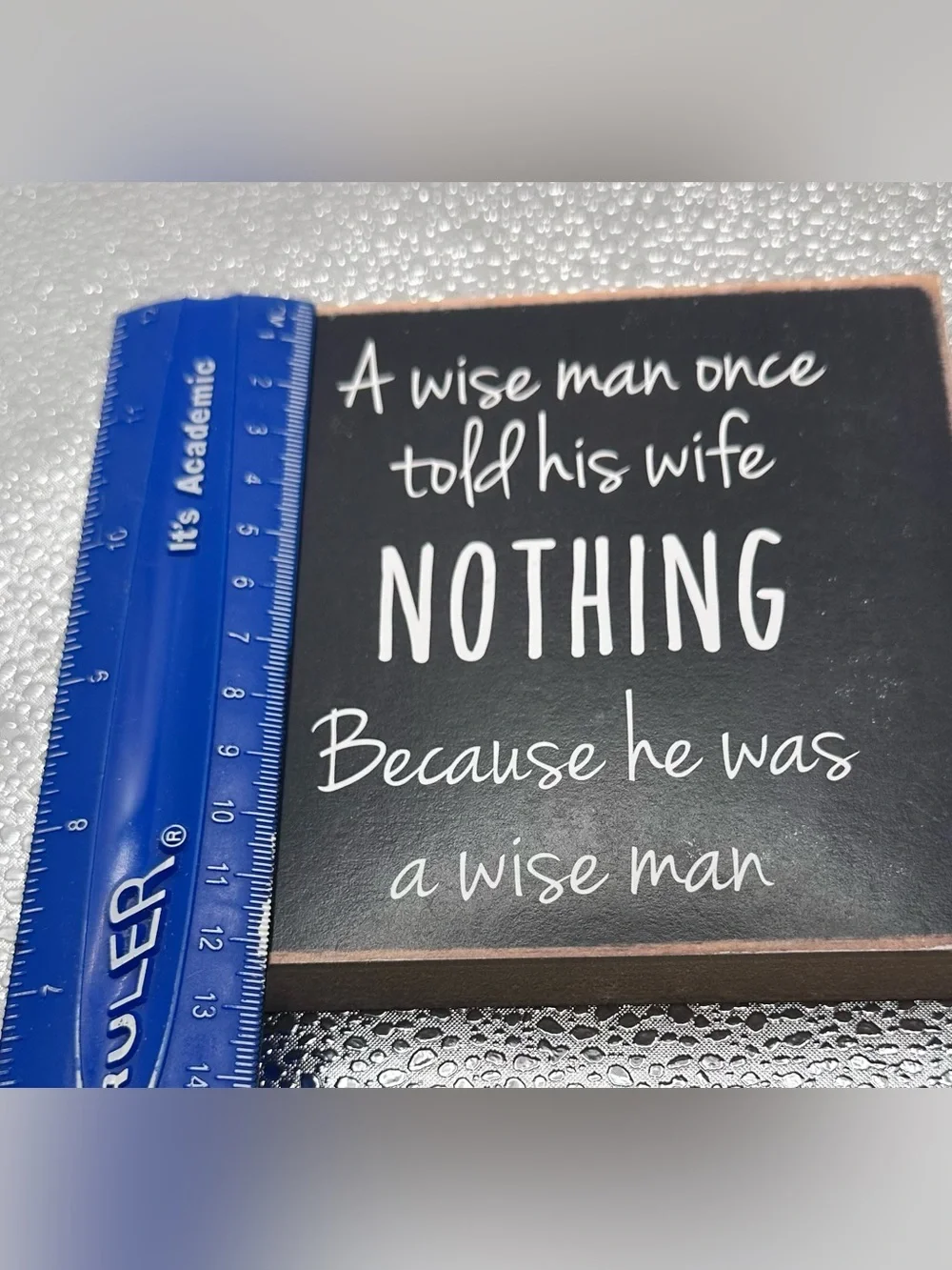 Funny Black Wood Block Sign Wise Man Told His Wife Nothing 5x5 Desk Decor